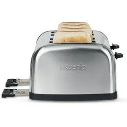 H.Koenig 4-Scheiben-Toaster TOAS14 Toastkammern, Vintage, Edelstahl, 7 Positionen, Auftauen, Schnell, Einfache Reinigung, 1500W, Silber, Klasse A+