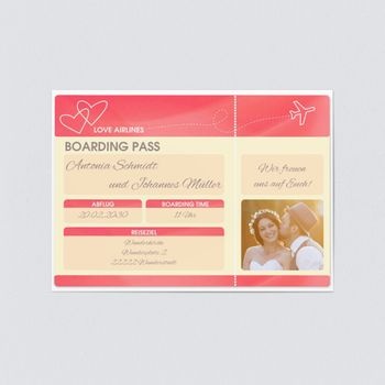 Einladungskarten Hochzeit (5 Karten) selbst gestalten, Flugticket - Rot