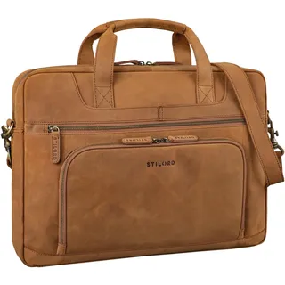 STILORD 'Cyrus' Vintage Laptoptasche 17 Zoll Leder Herren Groß Business-Tasche Echtleder Umhängetasche für Laptop 17,3 Zoll Arbeit Business Reise, Farbe:tan - dunkelbraun - XL