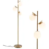 HOMASIS Stehlampe mit 3 Glaslampenschirm, Stehleuchte mit E27-Glühlampensockel & Fußschalter, Standlampe Bodenlampe mit Metallhalterung, Standleuchte Leselampe für Wohnzimmer & Schlafzimmer Golden