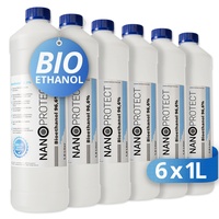 Nanoprotect Bioethanol 96,6% | 6 x 1 Liter | Flüssiger Ethanol Brennstoff für Indoor Kamin und Tischfeuer | Reiner Ethylalkohol als Lösemittel | Geprüfte Premium Qualität