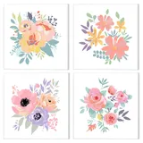 NAIMOER 4 Stück Gerahmt Malen Nach Zahlen, DIY Blumen Malen Nach Zahlen Kinder Erwachsene, Malen nach Zahlen Kits Blumen Malen nach Zahlen Leinwand für Home Decor 8x8in