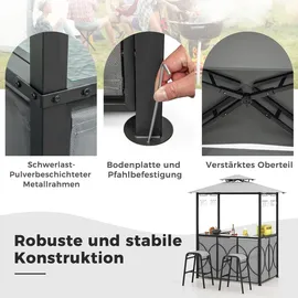 Costway Gartenbar Set Bartisch mit 2 Barhockern 120 x 60 x 110 cm Grau/Braun