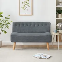 Litake 2-Sitzer Sofa, Stoffsofa Polstersofa Doppelsofa in Leinenoptik und Holzbeinen Loveseat Retro-Look Sitzmöbel für kleine Räume/Wohnzimmer/Schlafzimmer/Spielzimmer, Grau 117 x 56 x 78 cm