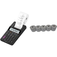 CASIO Druckender Tischrechner HR-8RCE, 12-stellig, Wiederholungsdruck, Cost/Sell/Margin, Profi-Prozentrechnung & Casio PAPERROLL57MM-5PCS druckende Rechner weiß