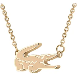 Kette mit Anhänger LACOSTE "Schmuck Edelstahl Halsschmuck Halskette Ankerkette CROCODILE", rosa (roségoldfarben), Halsketten, Damen, Edelstahl, L: 46cm