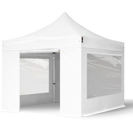 TOOLPORT 3x3m Aluminium Faltpavillon, inkl. 4 Seitenteile, weiß