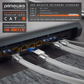 Primewire Patchkabel CAT 8 - Gigabit Ethernet LAN Kabel - 40 Gbit/s - S/FTP PIMF Schirmung - Netzwerkkabel - 15m