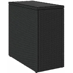 vidaXL Garten-Beistelltisch mit Glasplatte Schwarz 58x27,5x55cm Rattan
