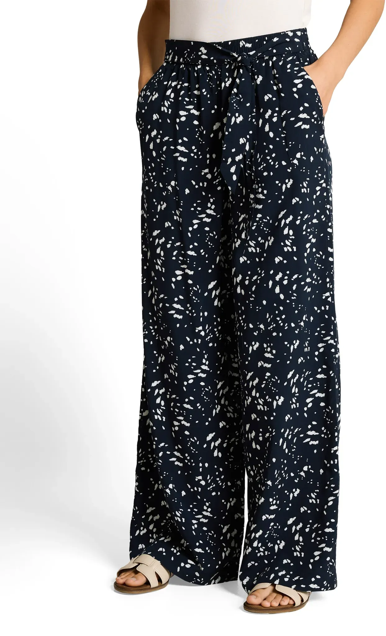 Webhose TOM TAILOR, Damen, Gr. 40, Länge 32, blau (navy dot), Web, Obermaterial: 70% Viskose, 30% Lyocell. Futter: 100% Viskose, gemustert, weit lang, Hosen, mit Allover-Muster/weites Bein