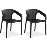 Homestyle4u Gartenmöbel Set 3-tlg. in Schwarz, & 2 Stühle - Schwarz