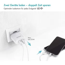 Pazzimo Ladegerät 2-Fach Qualcomm Quick Charge 3.0 USB + USB-C 6A Weiß