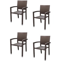 4x KONWAY® PORTO Stapelsessel Mokka Premium Polyrattan Garten Sessel Stuhl Set