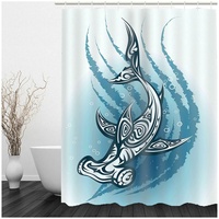 Duschrollo Blau, Shower Curtains Liner 165X180cm Polyester Duschvorhänge Hai Waschbar Wasserdicht
