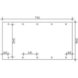 SKANHOLZ Walmdach Carport aus Nadelholz 3,96 x 7,41 m rote Blende