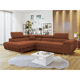Mirjan24 Ecksofa Torezio Cord, Stilvoll Eckcouch mit Bettkasten und Schlaffunktion, Einstellbare Kopfstützen, 274x203x70-90 cm (Farbe: Poso 39, Se... - Braun