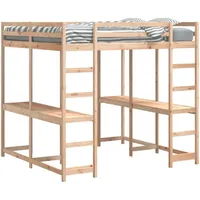 vidaXL Hochbett mit Schreibtisch 140 x 200 cm Kiefer massiv braun