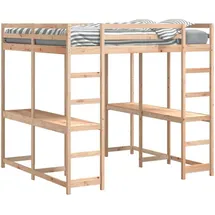 vidaXL Hochbett mit Schreibtisch 140 x 200 cm Kiefer massiv braun