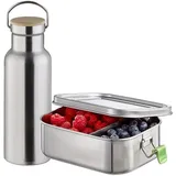 APS Pausenset aus Edelstahl, Lunchbox 0,8 Ltr. und Trinkflasche 500ml, auslaufsicher