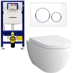 Alpenberger Toilette mit Geberit Spülkasten und Drückerplatte | Spülrandloses Hänge WC mit Bidet Funktion | Dusch WC mit WC Sitz | Vorwandelement WC