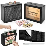 WIERAEM Spardose Holz mit Ziele Zahlen Ankreuzen GroßE Erwachsene Sparbox Fotorahmen auf der Rückseite Doppelfunktion 1,000 2,000 3,000 5,000 7,000 10,000 Schwarz