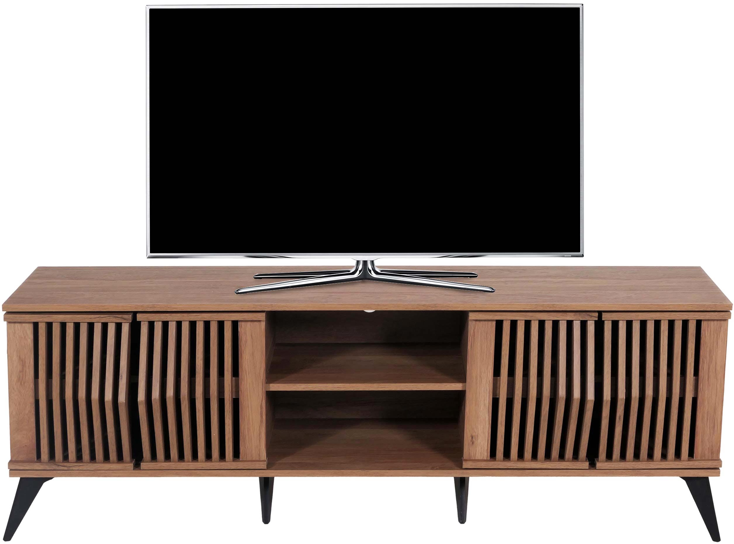 TV-Rack HWC-M45, Fernsehtisch Lowboard Schrank, 3D-Design Stauf√§cher 55x166x41cm, braun