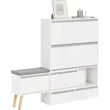 SoBuy FSR134-W Schuhkipper 124 x 115 x 24 cm mit Sitzbank und Schubladen / weiß