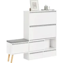 SoBuy FSR134-W Schuhkipper 124 x 115 x 24 cm mit Sitzbank und Schubladen / weiß
