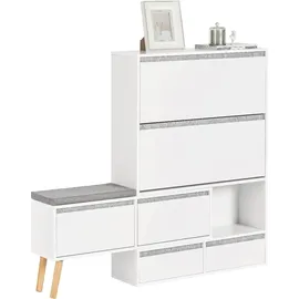 SoBuy FSR134-W Schuhkipper 124 x 115 x 24 cm mit Sitzbank und Schubladen / weiß