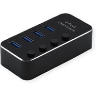 ROLINE USB 3.2 Gen 1 Notebook Hub, 4 Ports, einzeln schaltbar, schwarz