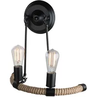 GLOBO Wandleuchte Hanfseil Retro Wohnzimmerlampe 2 Flammig Wandlampe schwarz,