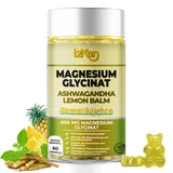 Magnesiumglycinat-Gummibärchen 1600 mg zuckerfreies Magnesiumpräparat mit Ashwagandha, Zitronenmelissenextrakt und CoQ10 für eine ruhige Stimmung und Muskeln, Schlafunterstützung 60 Gummibärchen (1)