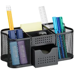 Relaxdays Schreibtisch Organizer, Büro Organizer mit Stiftehalter & Schublade, Metall, HBT: 10 x 23,5 x 11,5 cm, schwarz