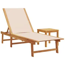 vidaXL Sonnenliege mit Tisch Creme Massivholz Akazie und Textilene