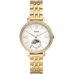 Quarzuhr FOSSIL "JACQUELINE", gold (goldfarben), Armbanduhren, Damen, Armbanduhr, Damenuhr, Perlmutt-Zifferblatt, Mondphase,Edelstahlarmband