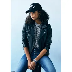 Lederimitatjacke LASCANA, Damen, Gr. 38, schwarz, Web, Obermaterial: 100% Polyester. Futter: 80% Polyester, 20% Baumwolle. Ärmelfutter: 100% Polyester. Beschichtung: 100% Polyurethan, unifarben, modisch, figurbetont hüftlang, Langarm, Jacken Kunstlederjacke, mit Bikerdetails, kurze Bikerjacke, figurbetont