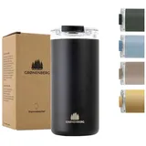Groenenberg Thermobecher 350 oder 470ml | Kaffeebecher to go 100% Auslaufsicher | Hält mind. 4 h warm | Coffee to go Becher aus recyceltem Edelstahl (Black, 473 ml)