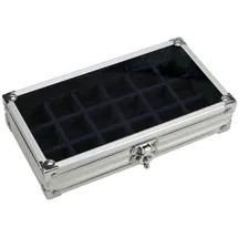SAFE Schwäbische Albumfab Sammelvitrine Aluminium. Format ca. 195 x 110 x 40 mm, mit 18 Fächern