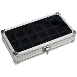 SAFE Schwäbische Albumfab Sammelvitrine Aluminium. Format ca. 195 x 110 x 40 mm, mit 18 Fächern