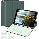 aoub Hülle mit Tastatur für iPad 9./ 8. / 7. Generation, Beleuchtete Tastatur mit Hülle für iPad 10,2 Zoll 2021/2020/2019, 7 Farben Beleuchtung, QWERTZ Layout, Grün