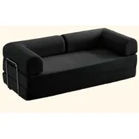 HNBCYRND Kompressionssofa umbaubares Schlafsofa Zweisitzer Cord-Matratze ausklappbar Bequeme Lounge fürs Wohnzimmer funktionaler Memory-Schaum mit Armlehnen Couch für kleine Räume(180cm/70in,Black)