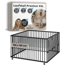 Sämann Laufgitter mit Matratze Cloud Air & Lattenrost | Black Edition | Premium | Gr.: 120x120 cm)