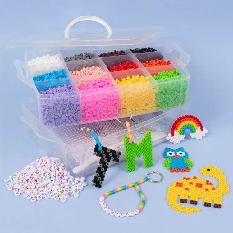 Kreativbox Bastelset mit Perlen für Kinder 1000 Stück, verschiedene Farben - Playbox - Fördert Kreativität, ab 5 Jahren