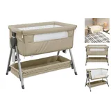 vidaXL Babybett mit Matratze Taupe Leinenstoff