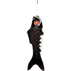 Windspiel Koi (schwarz) - farbenfroher Windsack als Fisch Motiv inkl. Aluwirbel 90 CM