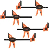 Jorgensen Schraubzwingen Set Profi Einhandzwingen 4 Stück, Spannweite 150mm, Dehnbereich bis zu 290mm Spannkraft 68kg, Maultiefe 62mm, aus Stahl und Nylon für präzises Fixieren