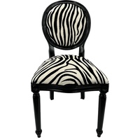 Casa Padrino Esszimmerstuhl Casa Padrino Luxus Barock Esszimmer Stuhl Zebra / Schwarz - Handgefertigter Antik Stil Stuhl mit edlem Samtstoff - Esszimmer Möbel im Barockstil - Barock Möbel - Barock Einrichtung