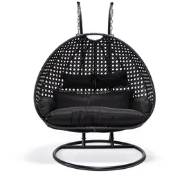 Polyrattan-Hängesessel Twin schwarz mit schwarzen Kissen