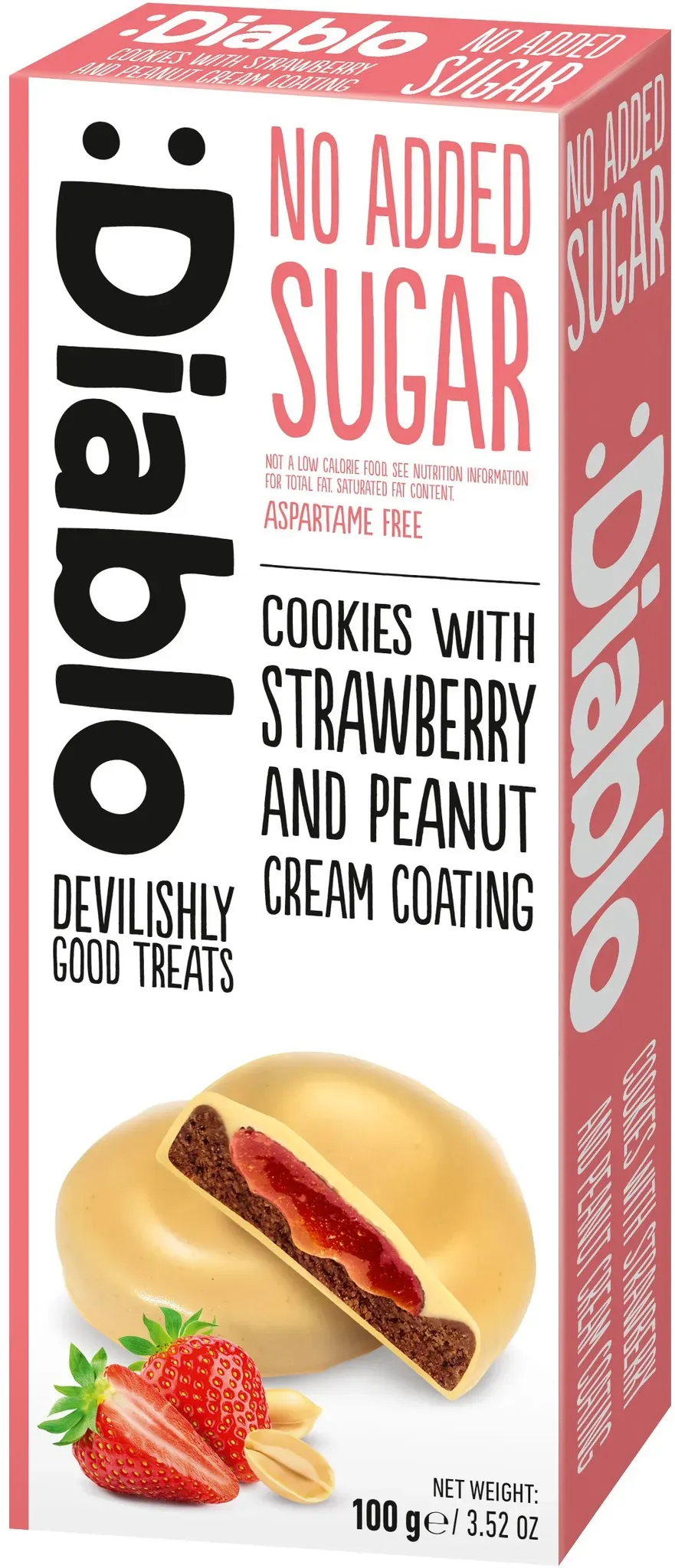 :Diablo No Added Sugar Cookies with Strawberry and Peanut Cream Coating Kekse 0,1 kg