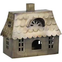 Chic Antique Lichthaus Doppelhaus aus Metall, H22/L23/B14 cm, antique messing